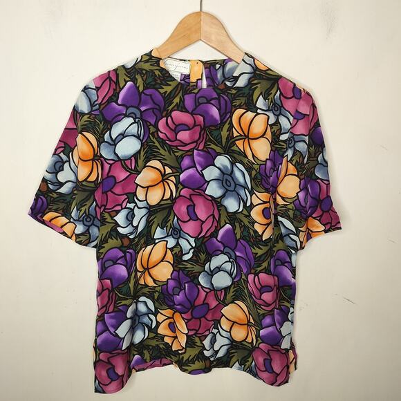 Spenser Jeremy Floral Silk Blouse Top Vibrant Art - Picture 1 of 9